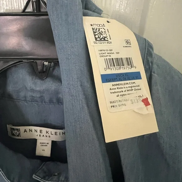 New with Tags Anne Klein Women's Utility Light Weight Denim Size XL Jacket - Picture 6 of 6